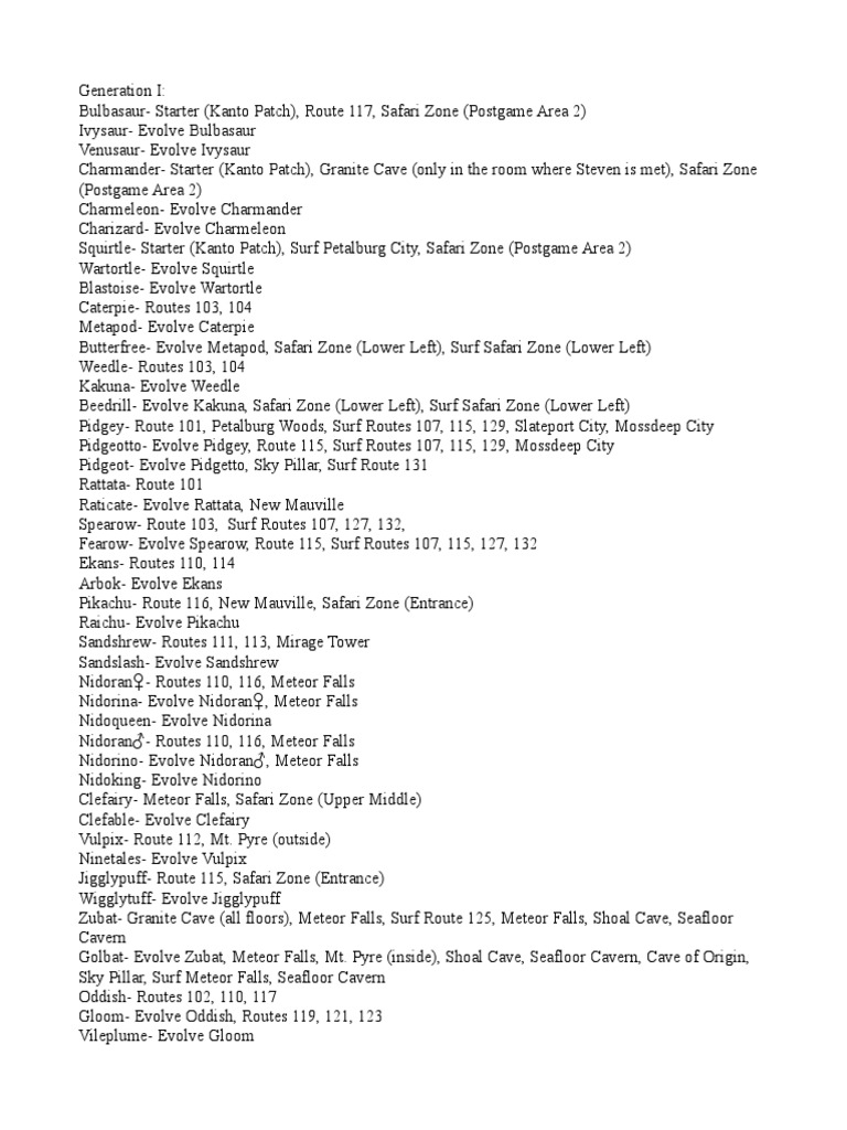 Emerald National Dex Locations PDF Nintendo Franchises Pokémon