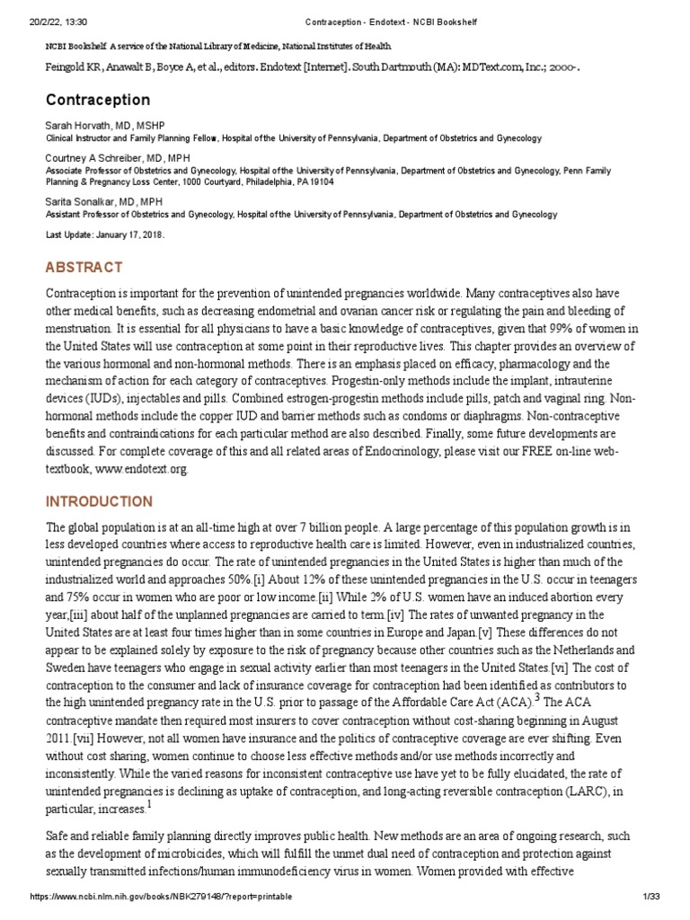 Contraception Endotext NCBI Bookshelf PDF Combined Oral