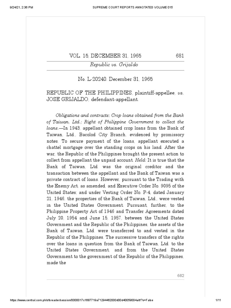 REPUBLIC v. GRIJALDO PDF Loans Statute Of Limitations