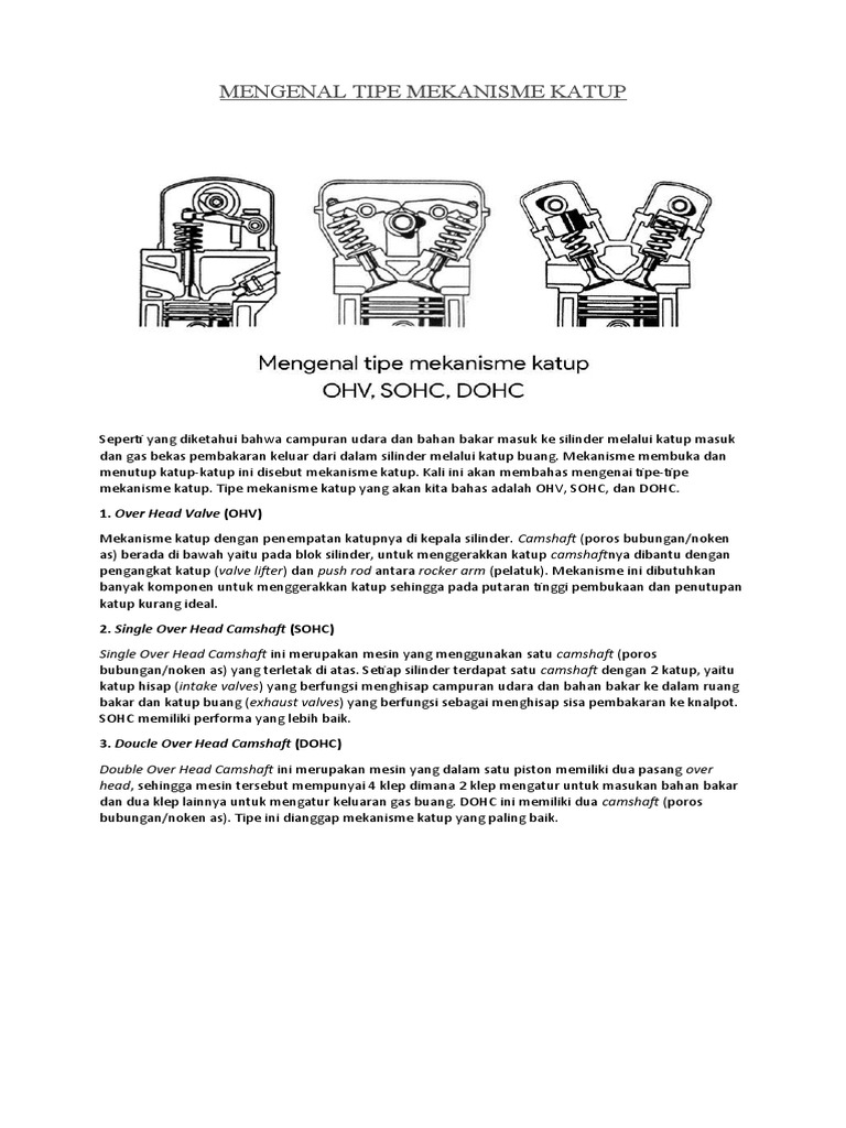 Tipe Mekanisme Katup: OHV, SOHC, DOHC | PDF