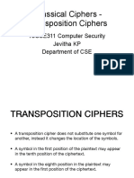 Classical Ciphers - Transposition Ciphers: 19CSE311 Computer Security Jevitha KP Department of CSE