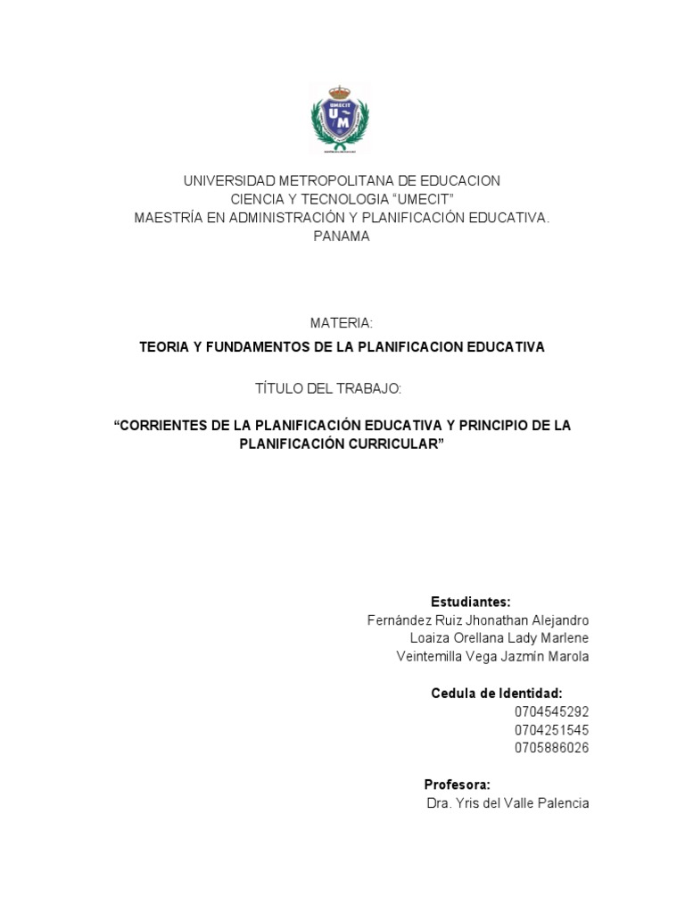 Corrientes en Planificación Educativa | PDF | Plan de estudios ...