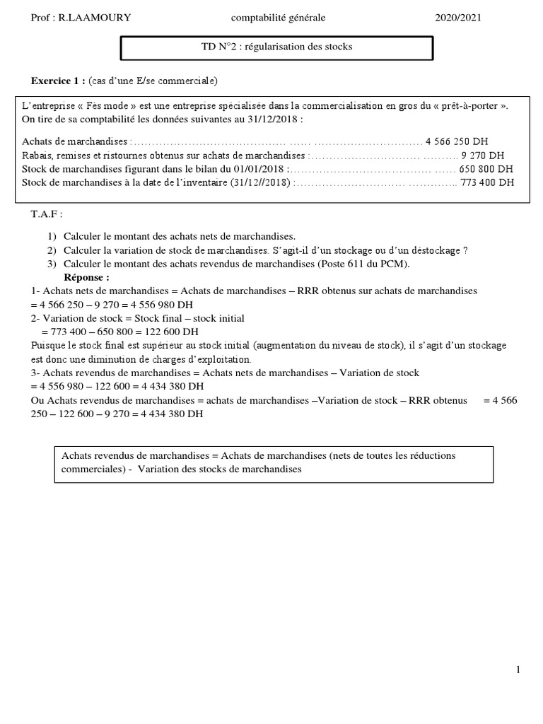 TD 2 Correction | PDF | Inventaire | Comptabilité financière