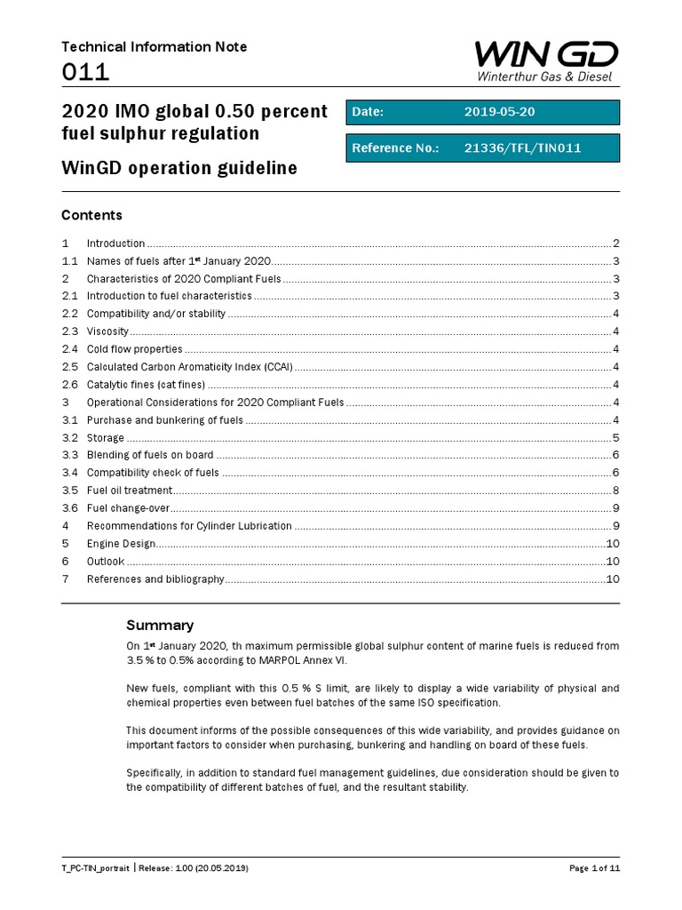 WinGD TIN011 IMO 2020 Operation Guideline | PDF