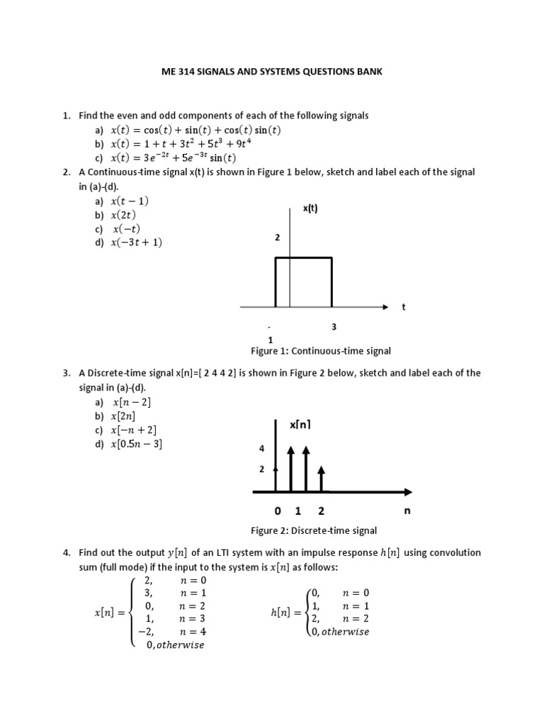 Me 314 Signals and Systems Questions Bank Download Free PDF Laplace