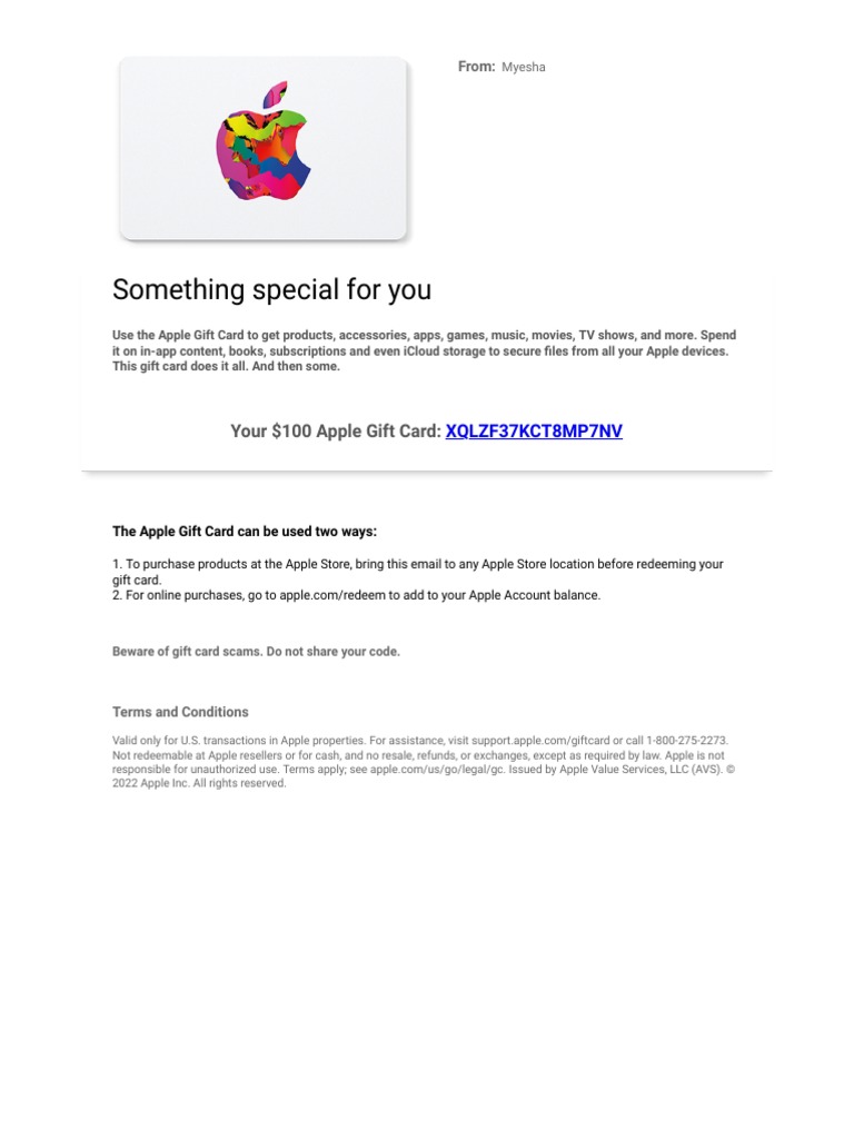 Something Special For You: Your $100 Apple Gift Card