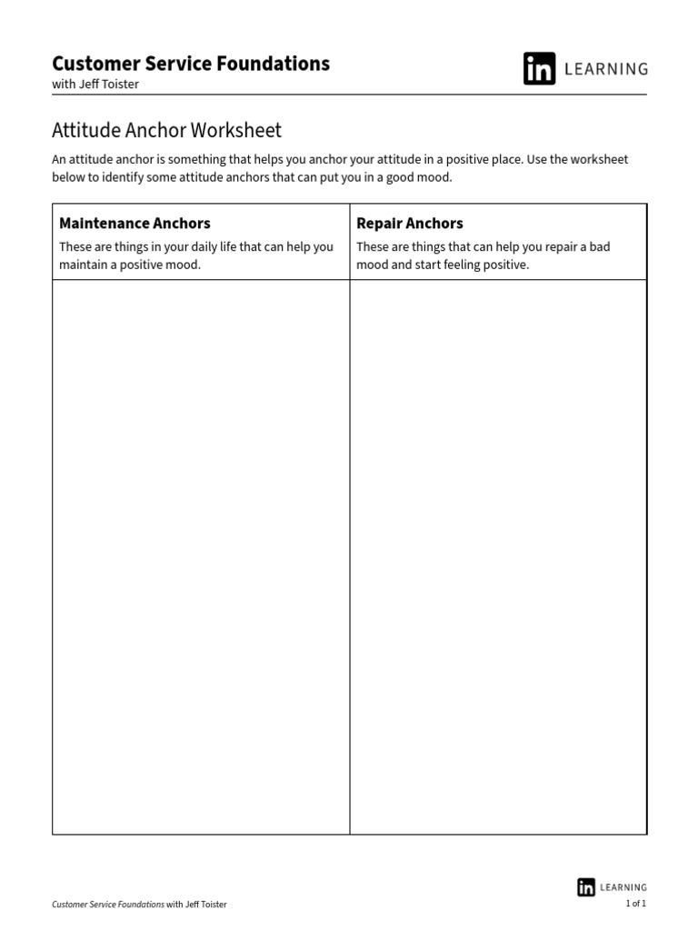 Attitude Anchor Worksheet Customer Service Foundations PDF