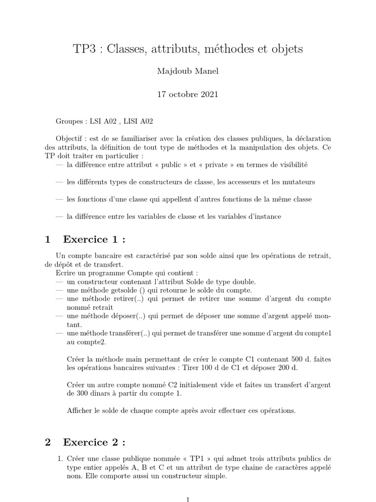 Types de classes et méthodes en Java | PDF | Constructeur ...