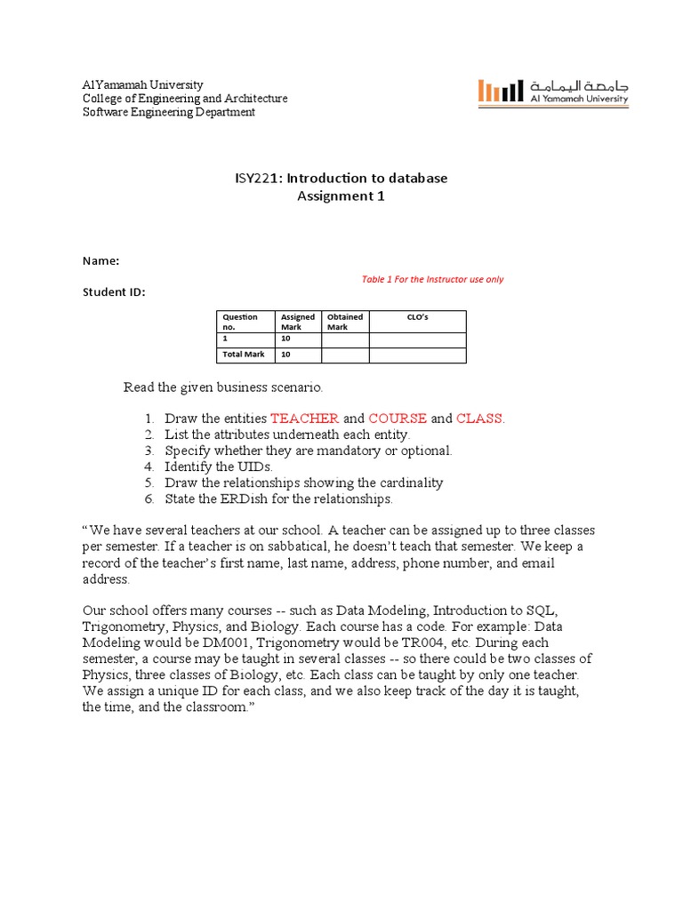 ISY221: Introduction To Database Assignment 1: Name: Student ID | PDF