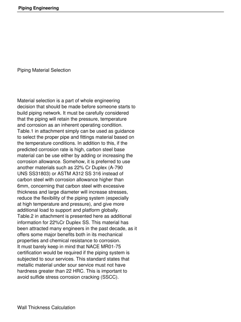 Piping Engineering: Material & Stress Analysis | PDF | Pipe (Fluid ...