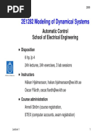 2E1282 Modeling of Dynamical Systems: Automatic Control School of Electrical Engineering