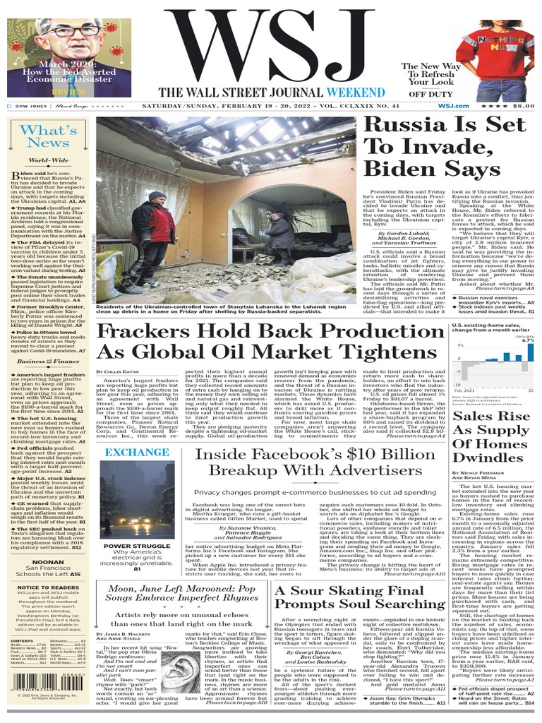 The Wall Street Journal - 19-02-2022, PDF, Federal Reserve
