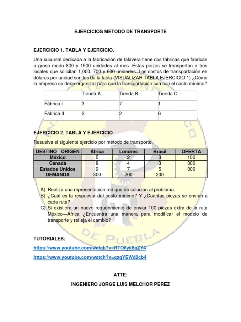 Ejercicios Metodo de Transporte | PDF