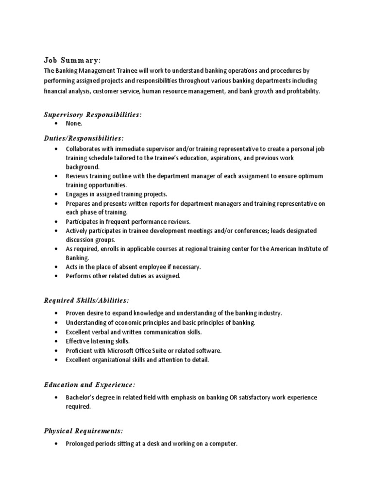 Banking Management Trainee | PDF