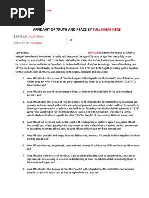 Affidavit of truth and peace