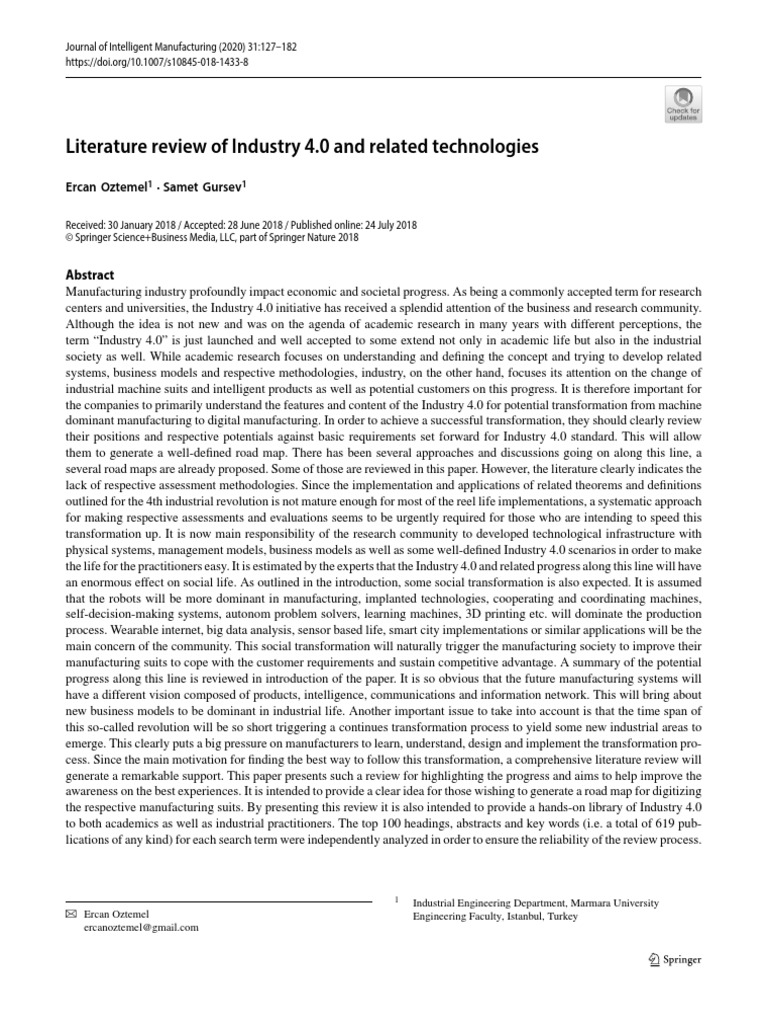 Oztemel-Gursev2020 Article LiteratureReviewOfIndustry40An