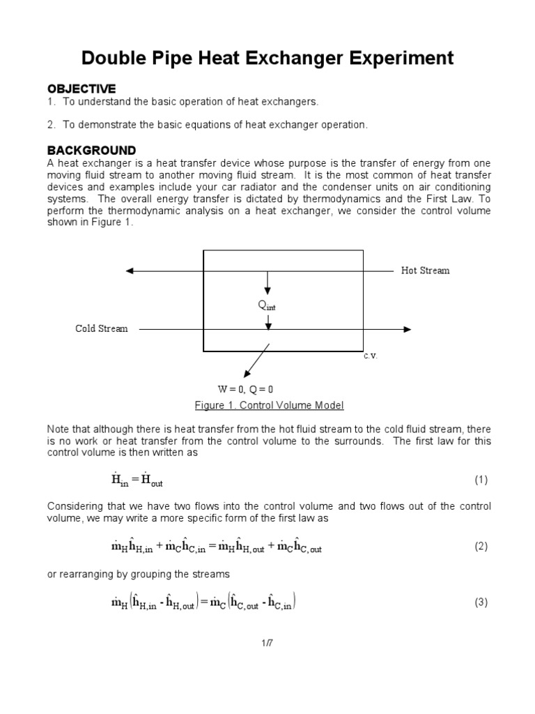 Double Pipe Heat Exchanger Experiment PDF Heat Heat Transfer