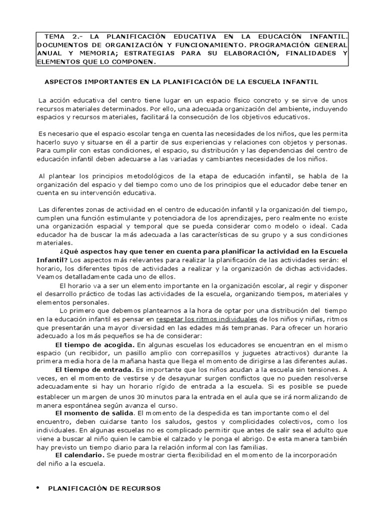 Planificación en Educación Infantil | PDF | Plan de estudios ...