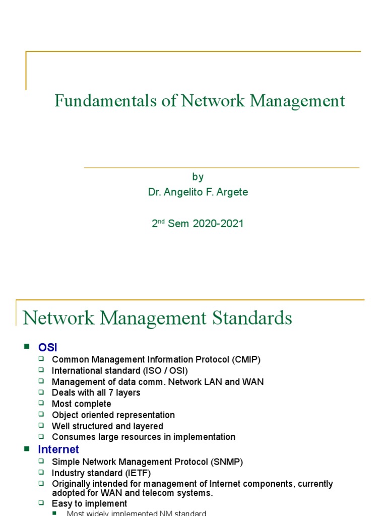Network Management Standards Overview | PDF | Internet Protocol Suite ...