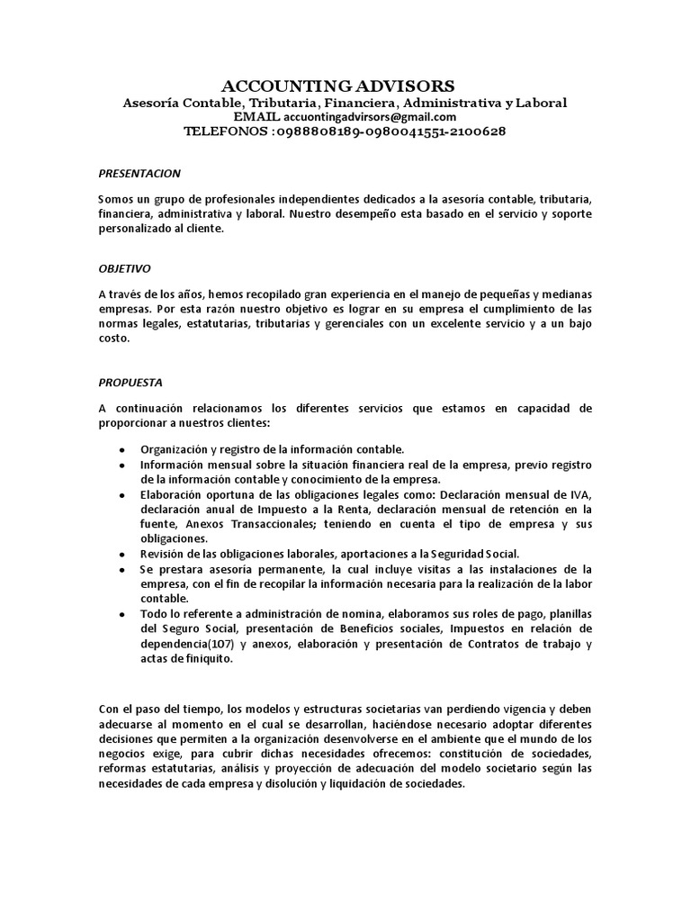 Asesoría Contable y Financiera Integral | PDF | Business | Contabilidad