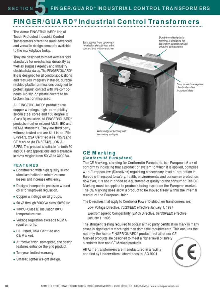 Acme FS Finger Guard Industrial Control Transformer Spec | PDF ...