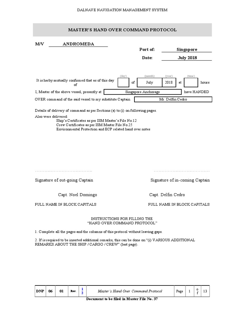Master’s Command Handover Protocol | PDF | Water Transport ...
