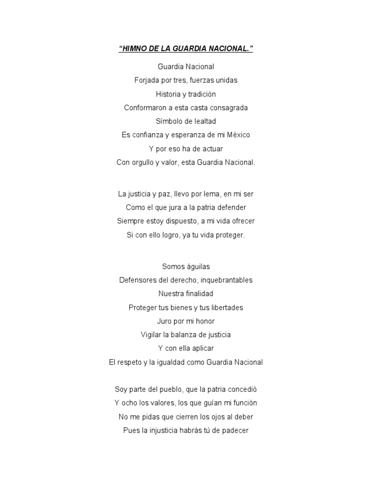 Himno de La Guardia Nacional | PDF