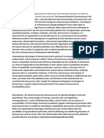 Bureaucracy Is A System of Government in Which Most of The Important Decisions Are Taken by State Officials Rather Than by Elected Representatives