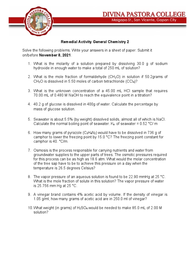 Remedial Activity General Chemistry 2 | PDF
