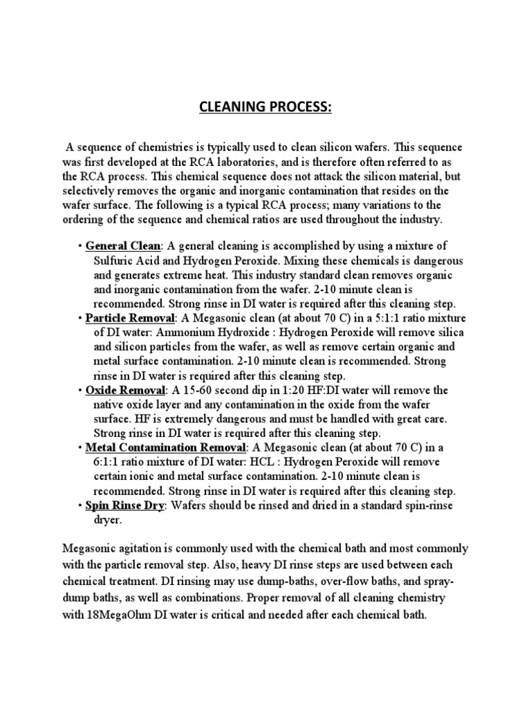 RCA Wafer Cleaning Process Overview | PDF | Home & Garden | Science ...