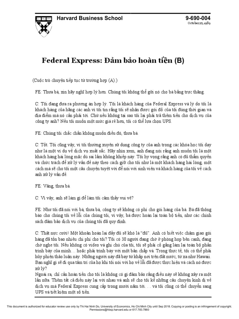 Federal Express Đảm Bảo Hoàn Tiền B | PDF