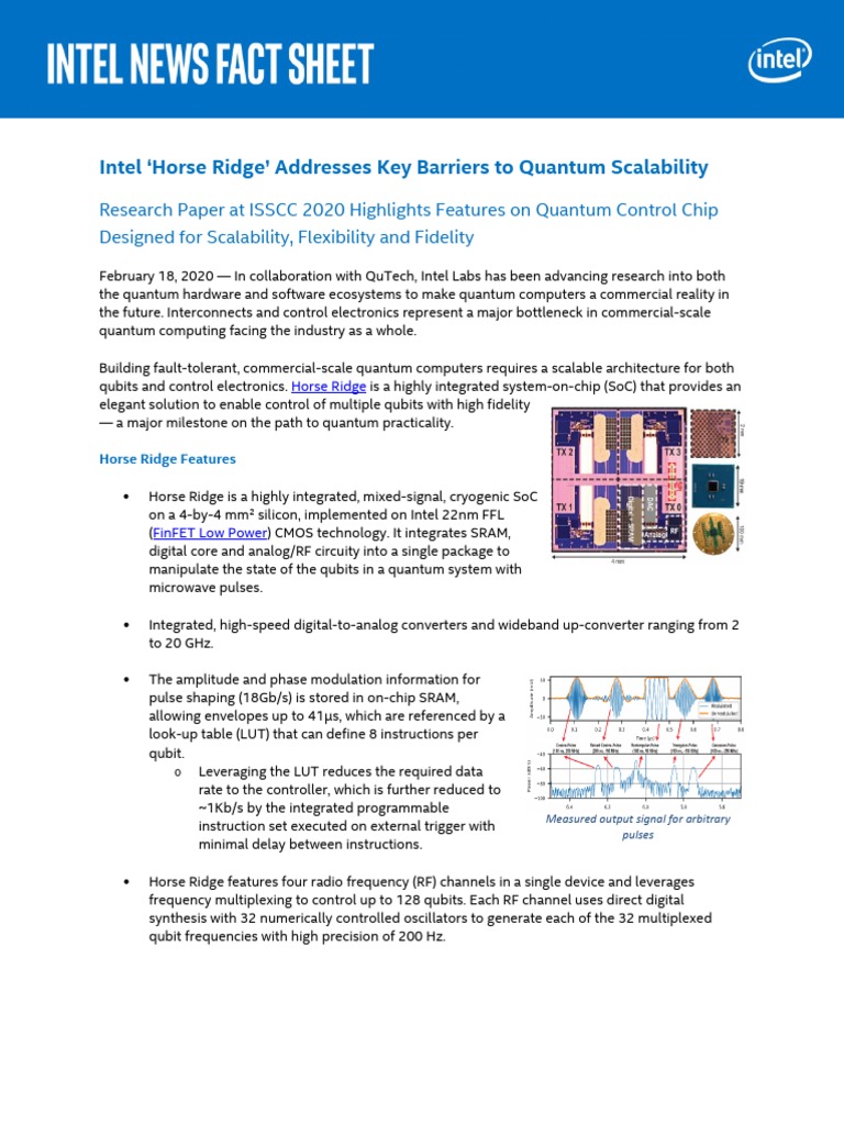 Intel ISSCC Horse Ridge Fact Sheet PDF System On A Chip