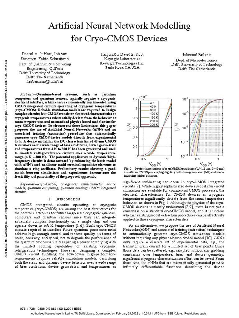 Artificial Neural Network Modelling For Cryo-CMOS Devices | PDF | Cmos ...