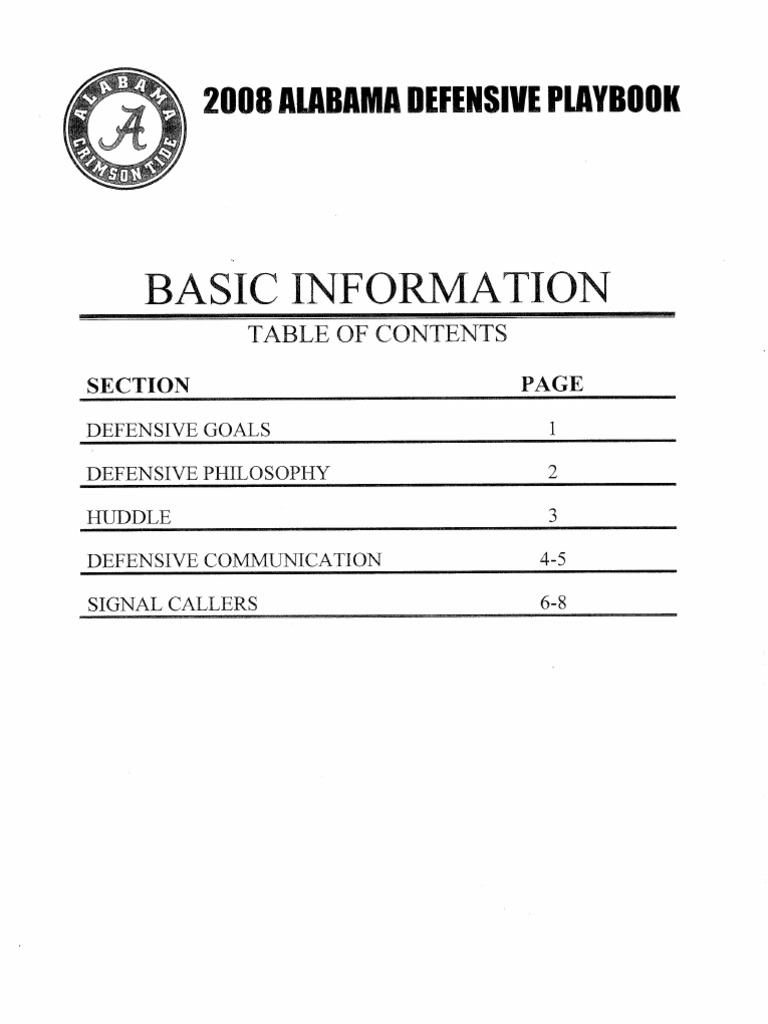 2008 Alabama Defensive Playbook | PDF
