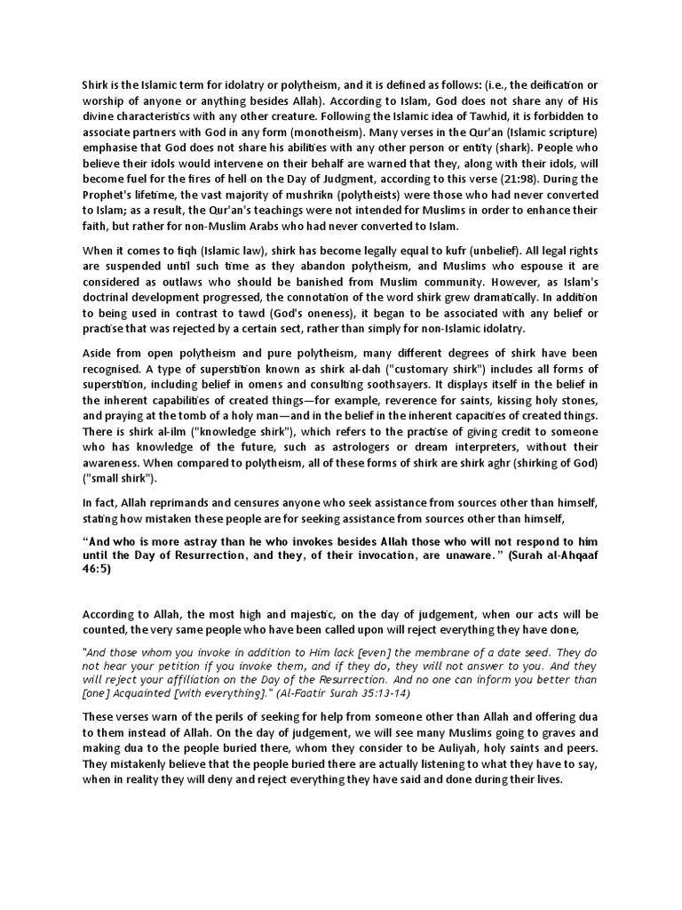 Understanding Shirk in Islam | PDF | Islamic Belief And Doctrine | Theology