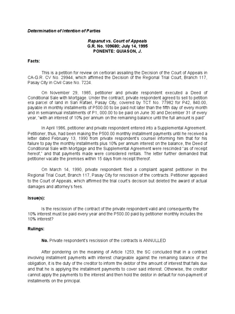 Rapanut vs. Court of Appeals Case Summary | PDF | Interest | Appeal