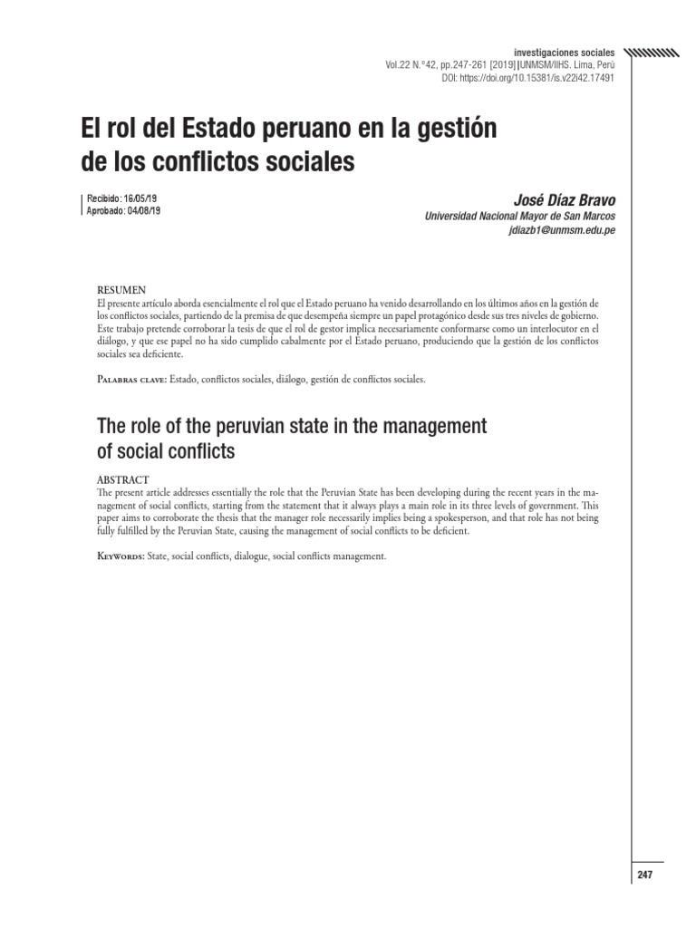 El Rol Del Estado Peruano en La Gestión de Los Conflictos Sociales ...