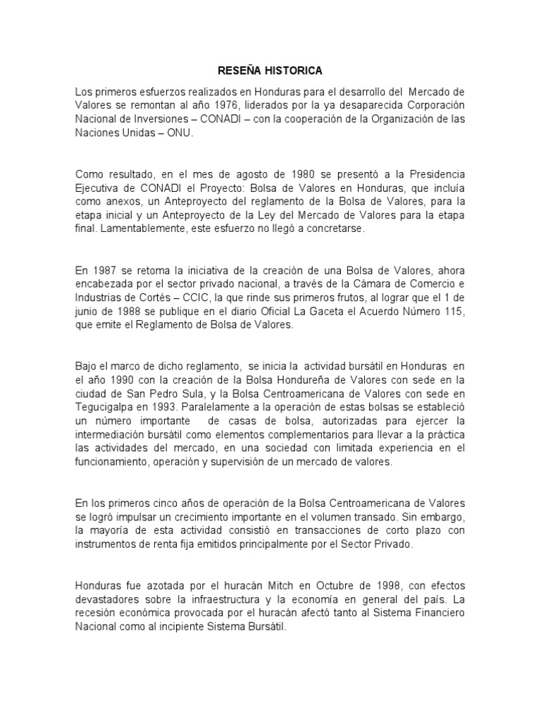 Historia de la Bolsa Centroamericana de Valores | PDF | Bolsa | Honduras