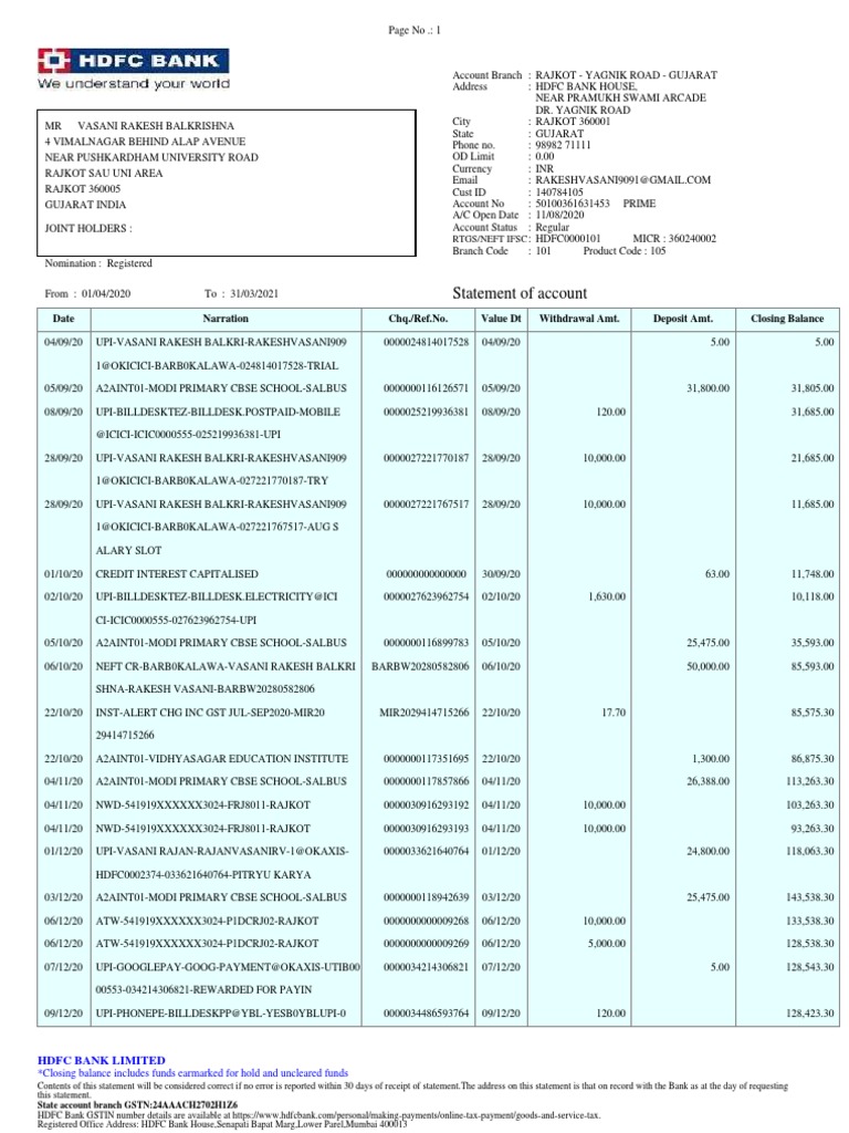 Account Statement: A2AINT01 Transactions | PDF | Debits And Credits | Money