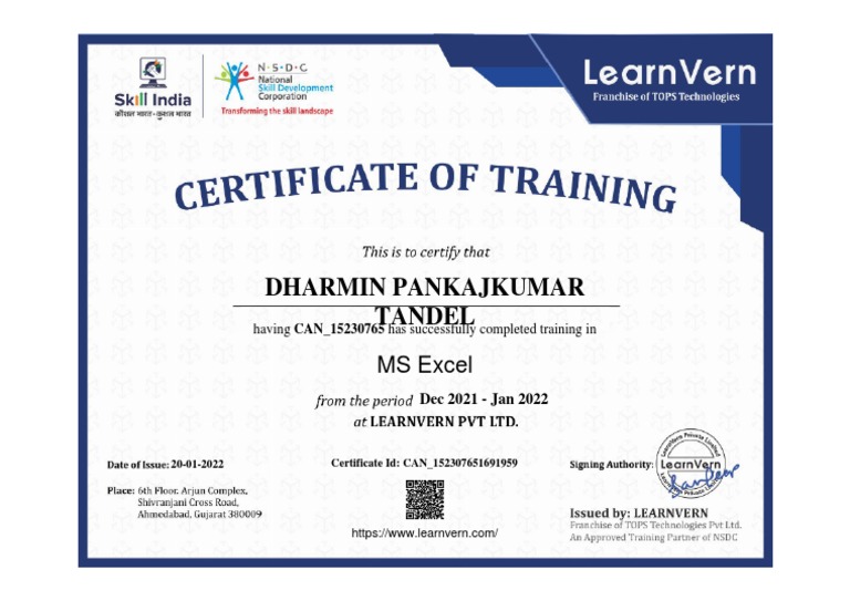 MS Excel Course Completion Certificate | PDF