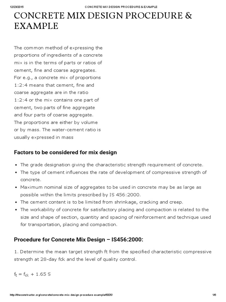 Concrete Mix Design Procedure & Example PDF Concrete Cement