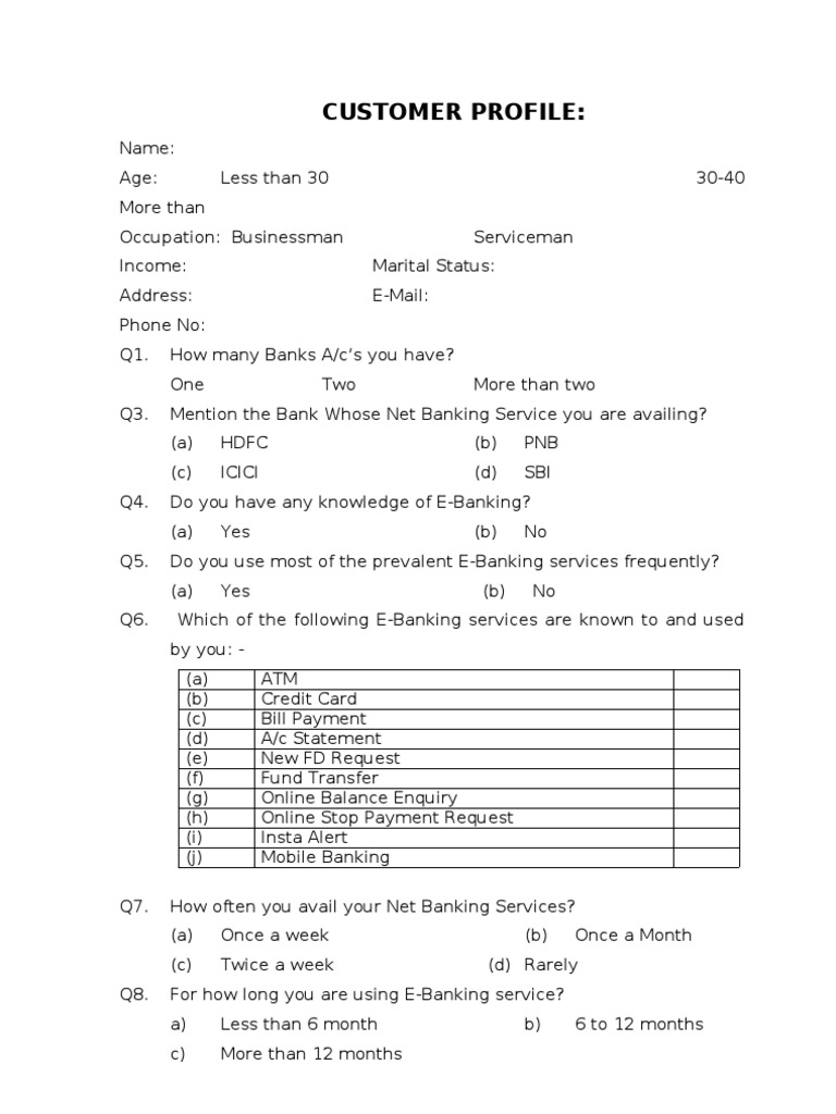 Questionnaire PDF Online Banking Banks & Banking