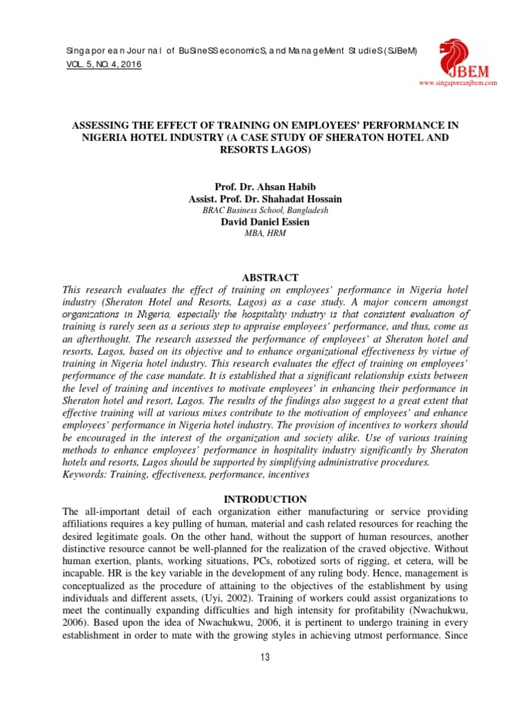 Impact of Training on Hotel Staff Performance | PDF | Cronbach's Alpha ...