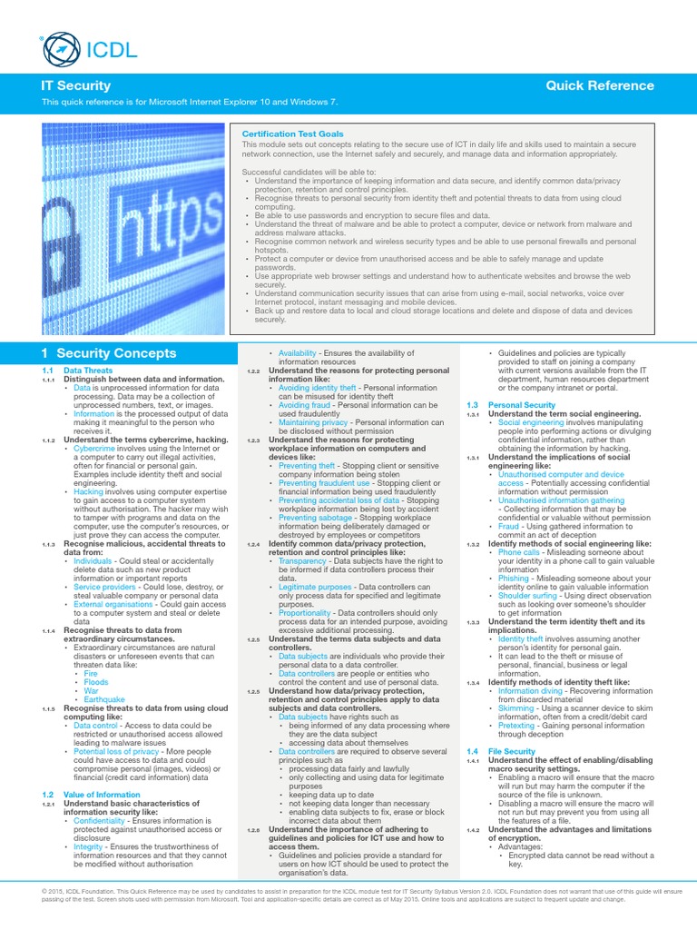 Icdl It Security QRG - v1.0 | PDF | Malware | Antivirus Software