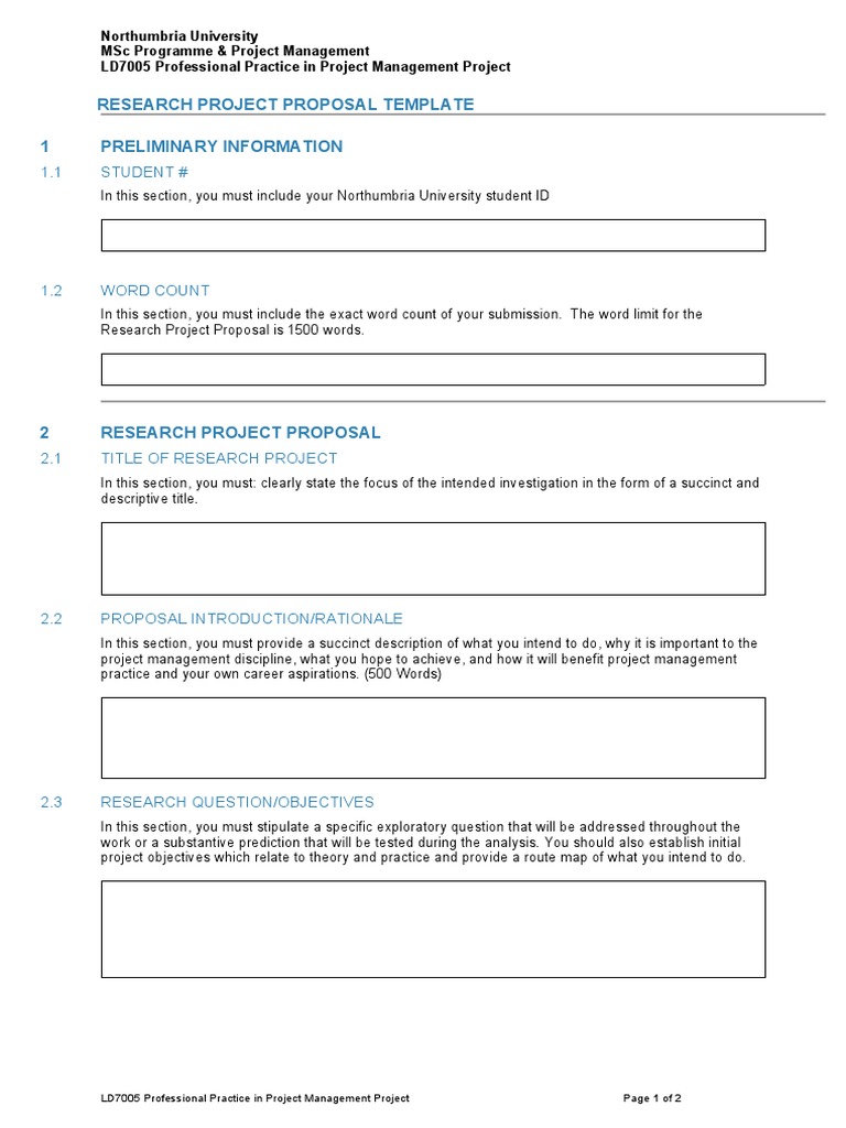 Research Project Proposal Template 1 Preliminary Information PDF