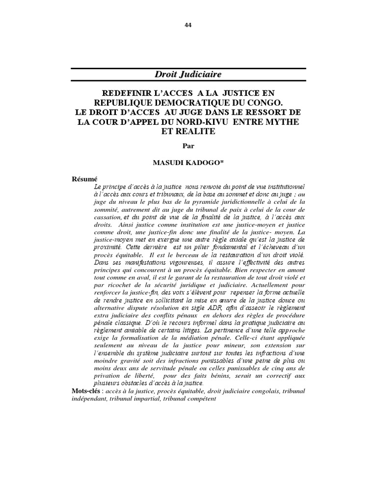 Accès à la justice en RDC : Mythe et réalité | PDF | Crime et violence ...