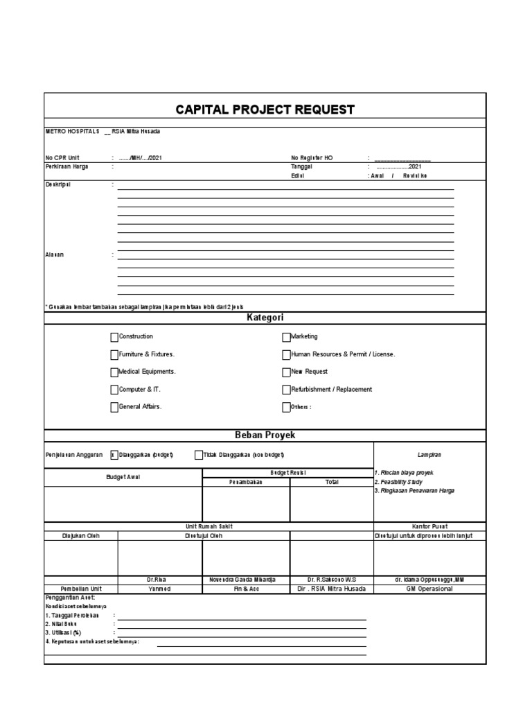 Permintaan Proyek Modal RSIA Mitra Husada | PDF