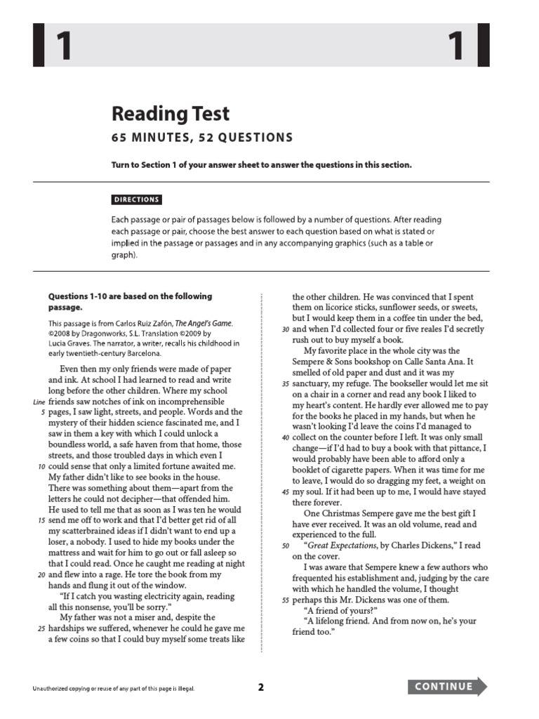 Reading Test: 65 Minutes, 52 Ques Tions | PDF | Charles Dickens | Narration