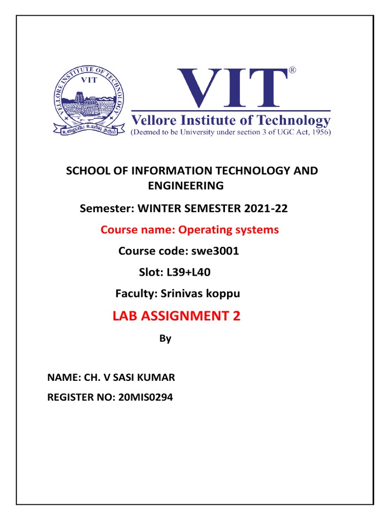 Lab Assignment 2: School of Information Technology and Engineering ...