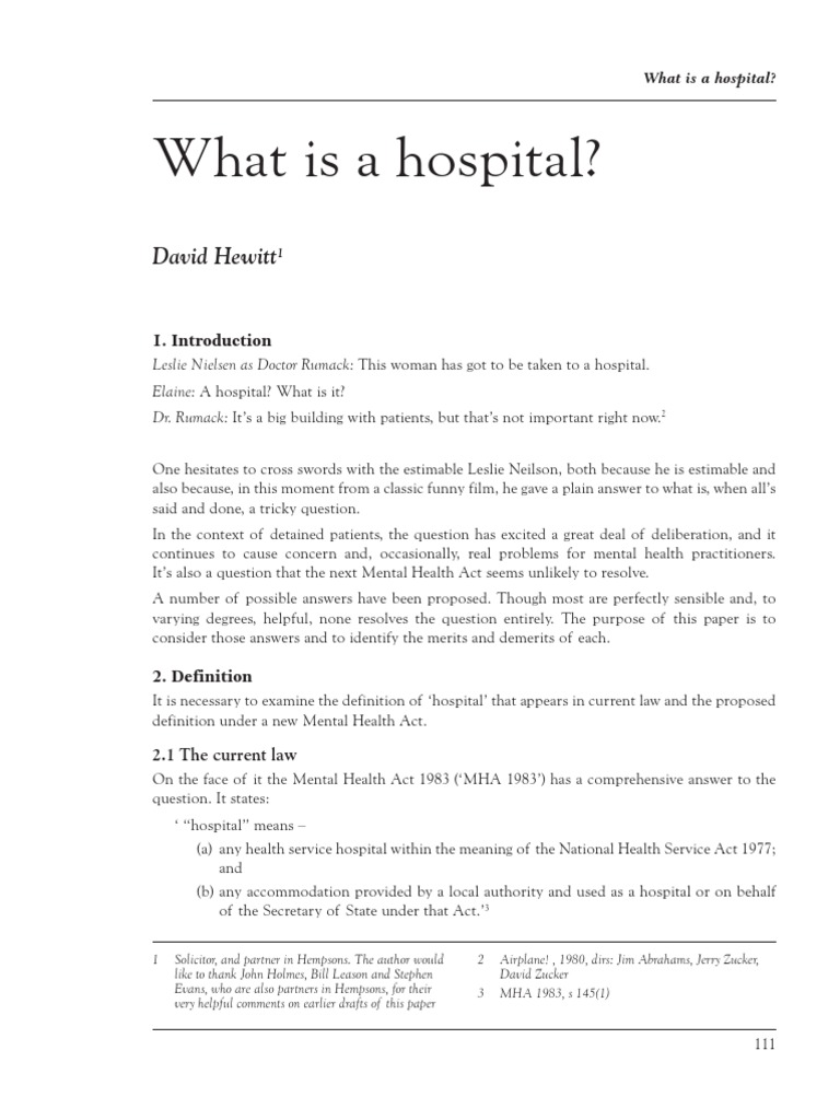 Defining Hospitals Examining the Legal and Practical Complexities of